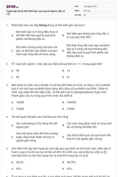 Tuyển tập đề thi thử Sinh Học cực hay có đáp án (Đề số 13)