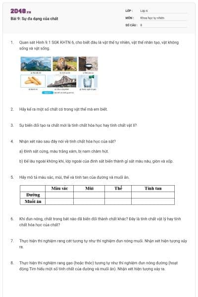 Bài 9: Sự đa dạng của chất