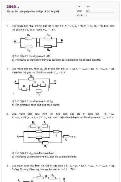 Bài tập Bài toán ghép điện trở lớp 11 (có lời giải)