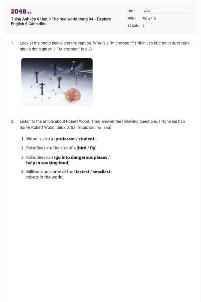 Tiếng Anh lớp 6 Unit 9 The real world trang 94 - Explore English 6 Cánh diều