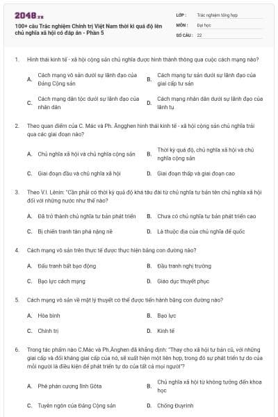 100+ câu Trắc nghiệm Chính trị Việt Nam thời kì quá độ lên chủ nghĩa xã hội có đáp án - Phần 5