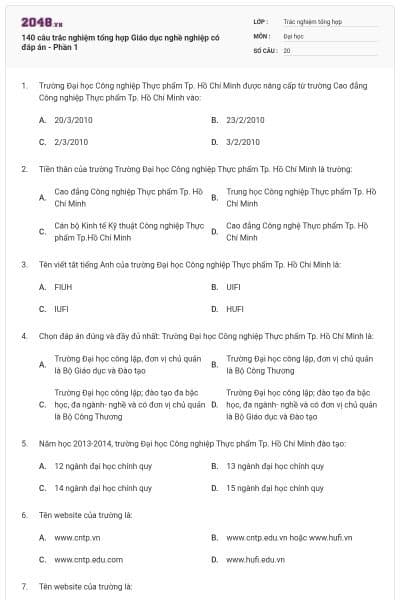 140 câu trắc nghiệm tổng hợp Giáo dục nghề nghiệp có đáp án - Phần 1