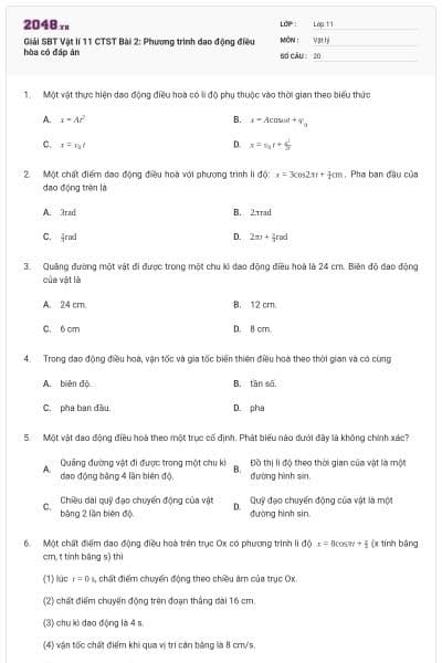 Giải SBT Vật lí 11 CTST Bài 2: Phương trình dao động điều hòa  có đáp án