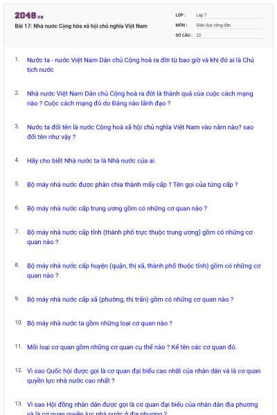 Bài 17: Nhà nước Cộng hòa xã hội chủ nghĩa Việt Nam