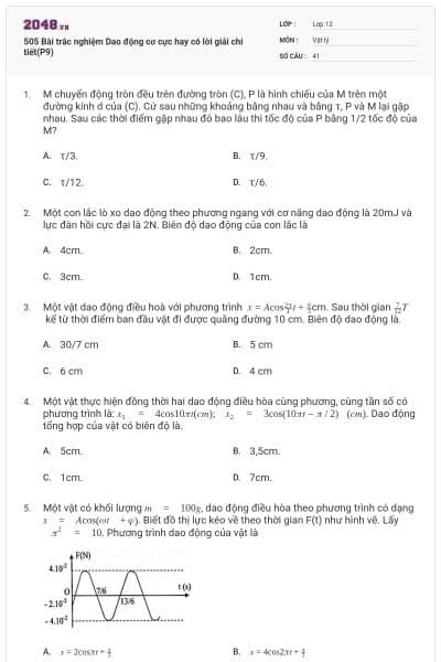 505 Bài trắc nghiệm Dao động cơ cực hay có lời giải chi tiết(P9)