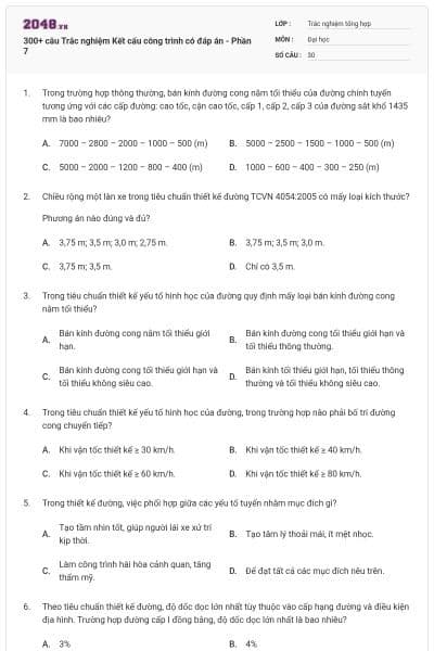 300+ câu Trắc nghiệm Kết cấu công trình có đáp án - Phần 7