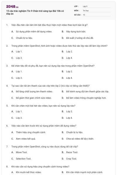15 câu trắc nghiệm Tin 9 Chân trời sáng tạo Bài 10b có đáp án