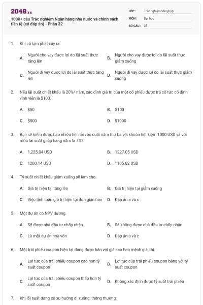 1000+ câu Trắc nghiệm Ngân hàng nhà nước và chính sách tiền tệ (có đáp án) - Phần 32