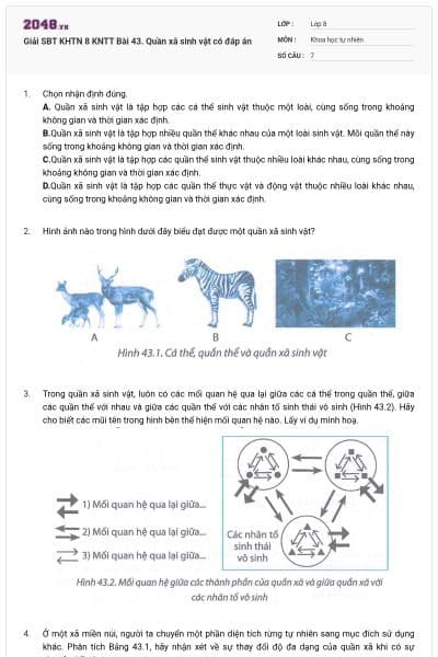 Giải SBT KHTN 8 KNTT Bài 43. Quần xã sinh vật có đáp án