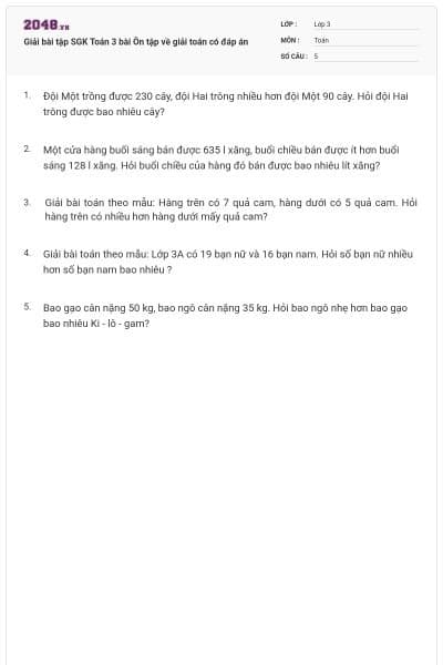 Giải bài tập SGK Toán 3 bài Ôn tập về giải toán có đáp án