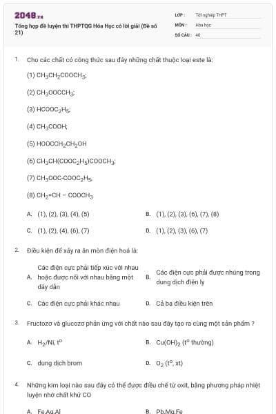 Tổng hợp đề luyện thi THPTQG Hóa Học có lời giải (Đề số 21)