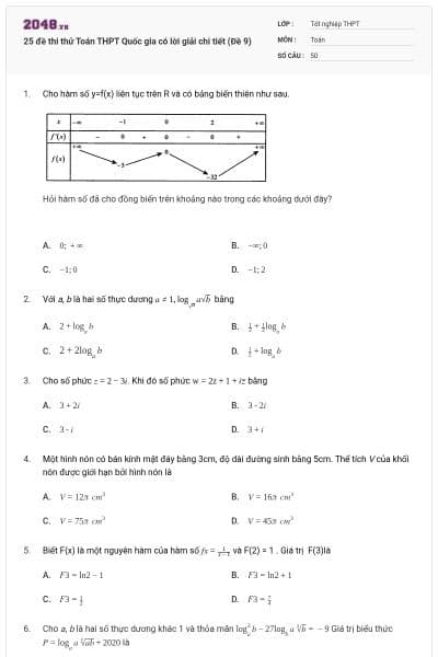 25 đề thi thử Toán THPT Quốc gia có lời giải chi tiết (Đề 9)