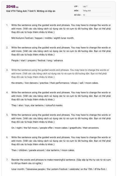 Giải VTH Tiếng Anh 7 Unit 9. Writing có đáp án