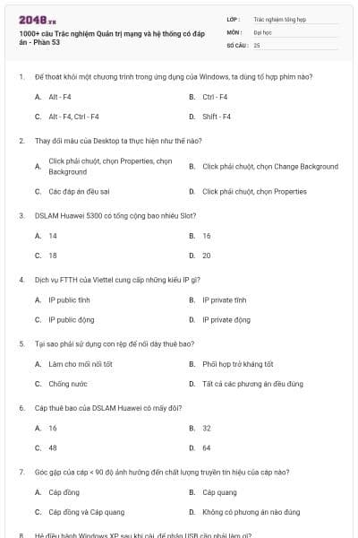 1000+ câu Trắc nghiệm Quản trị mạng và hệ thống có đáp án - Phần 53