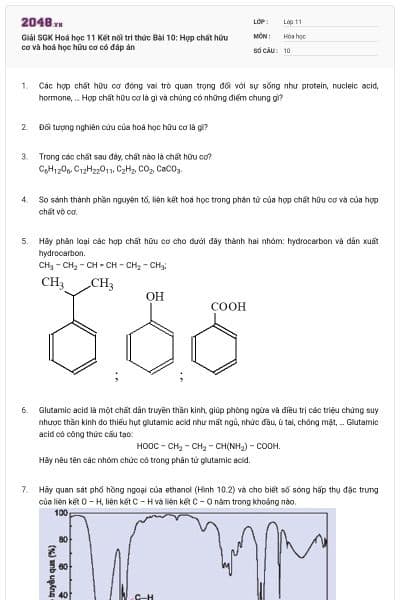 Giải SGK Hoá học 11 Kết nối tri thức Bài 10: Hợp chất hữu cơ và hoá học hữu cơ có đáp án