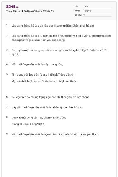 Tiếng Việt lớp 4 Ôn tập cuối học kì 2 Tuần 35