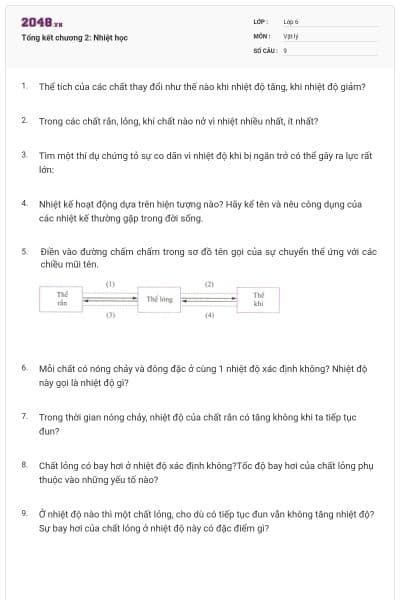 Tổng kết chương 2: Nhiệt học