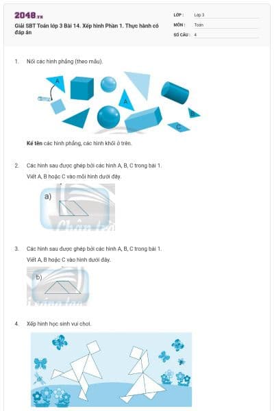 Giải SBT Toán lớp 3 Bài 14. Xếp hình Phần 1. Thực hành có đáp án