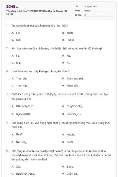 Tổng hợp minh họa THPTQG 2019 Hóa Học có lời giải (Đề số 15)