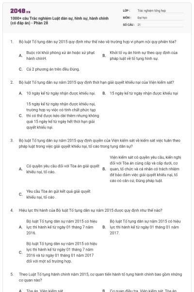 1000+ câu Trắc nghiệm Luật dân sự, hình sự, hành chính (có đáp án) - Phần 28