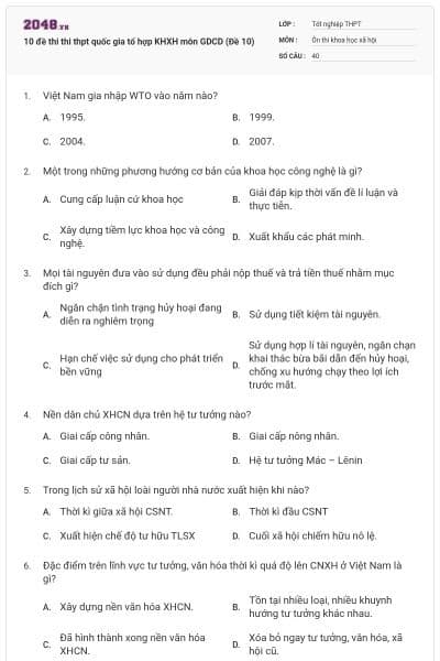 10 đề thi thi thpt quốc gia tổ hợp KHXH môn GDCD (Đề 10)