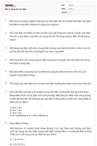 Bài 4: Công của lực điện