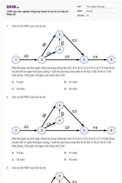 1000 câu trắc nghiệm tổng hợp Quản trị dự án có đáp án  - Phần 60