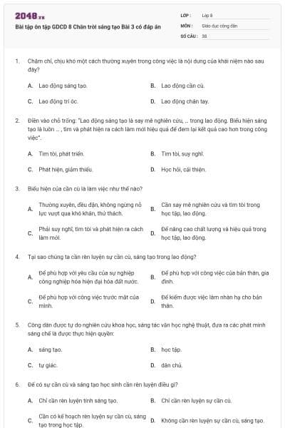 Bài tập ôn tập GDCD 8 Chân trời sáng tạo Bài 3 có đáp án
