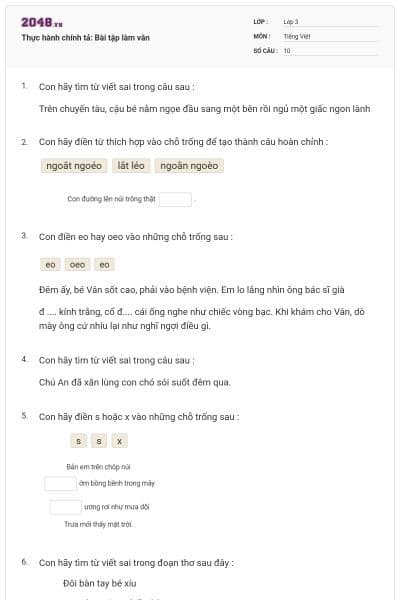 Thực hành chính tả: Bài tập làm văn
