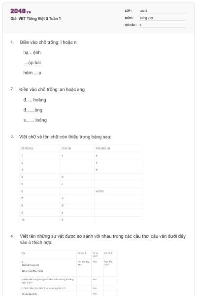 Giải VBT Tiếng Việt 3 Tuần 1
