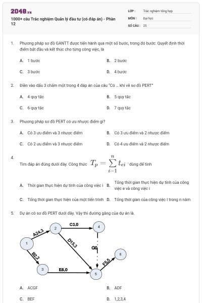 1000+ câu Trắc nghiệm Quản lý đầu tư (có đáp án) - Phần 12