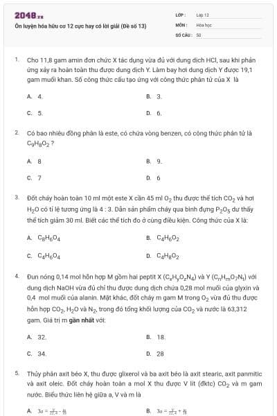 Ôn luyện hóa hữu cơ 12 cực hay có lời giải (Đề số 13)