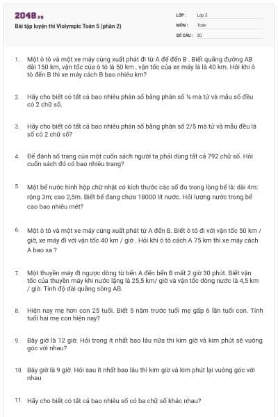 Bài tập luyện thi Violympic Toán 5 (phần 2)