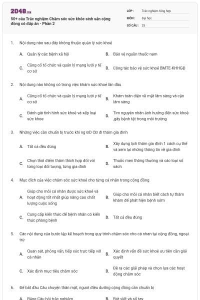 50+ câu Trắc nghiệm Chăm sóc sức khỏe sinh sản cộng đồng có đáp án - Phần 2