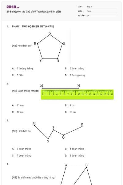 20 Bài tập ôn tập Chủ đề 5 Toán lớp 2 (có lời giải)