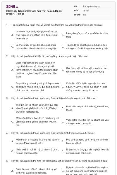 2000+ câu Trắc nghiệm tổng hợp Triết học có đáp án (Phần 4) (Part 3)