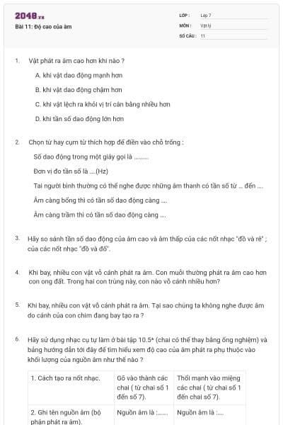 Bài 11: Độ cao của âm