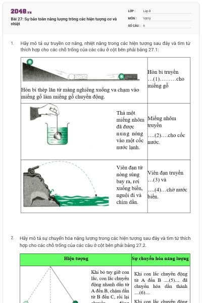 Bài 27: Sự bảo toàn năng lượng trông các hiện tượng cơ và nhiệt