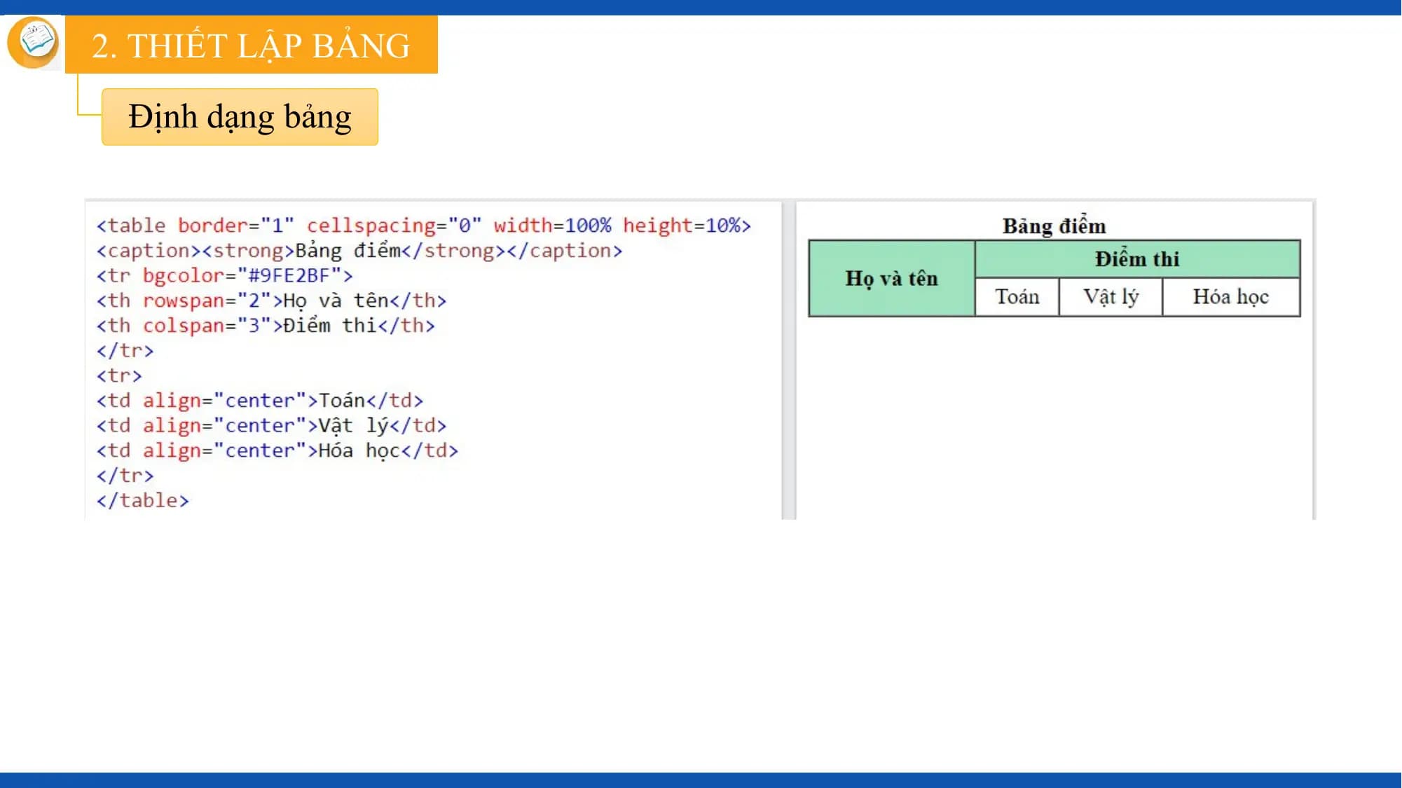 2. THIẾT LẬP BẢNG

 Định dạng bảng