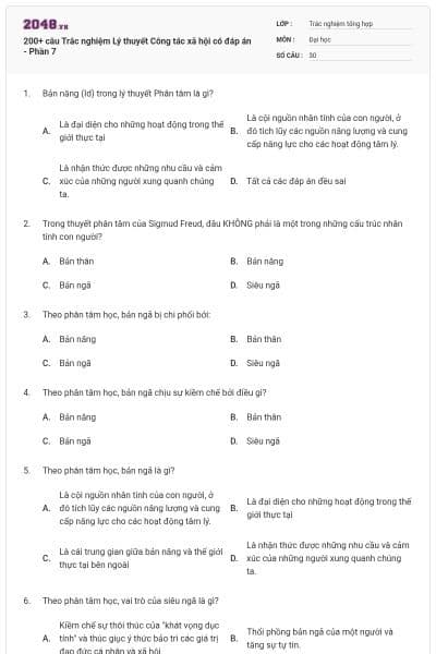200+ câu Trắc nghiệm Lý thuyết Công tác xã hội có đáp án - Phần 7