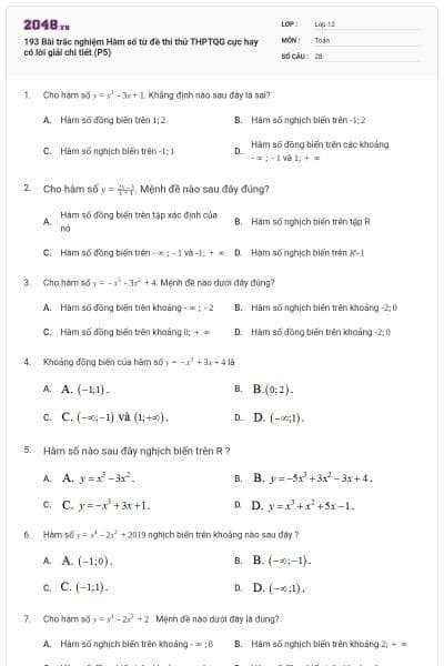 193 Bài trắc nghiệm Hàm số từ đề thi thử THPTQG cực hay có lời giải chi tiết (P5)