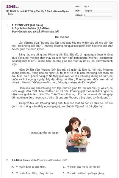 Bộ 10 đề thi cuối kì 2 Tiếng Việt lớp 5 Cánh diều có đáp án - Đề 6