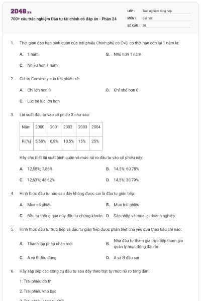 700+ câu trắc nghiệm Đầu tư tài chính có đáp án - Phần 24