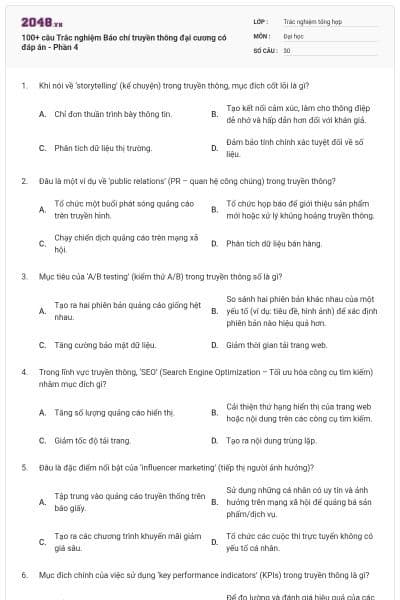 100+ câu Trắc nghiệm Báo chí truyền thông đại cương có đáp án - Phần 4