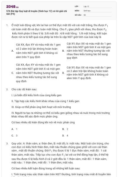 576 Bài tập Quy luật di truyền (Sinh học 12) có lời giải chi tiết (P4)