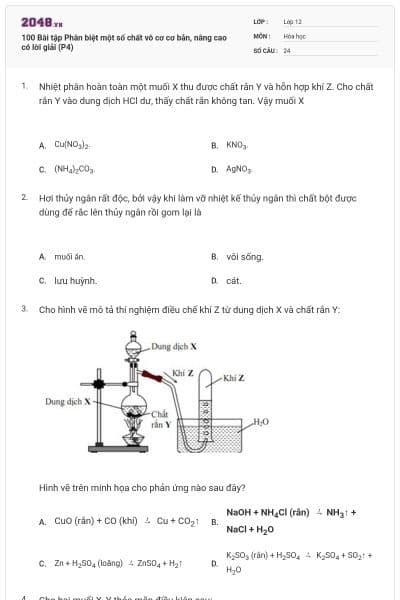 100 Bài tập Phân biệt một số chất vô cơ cơ bản, nâng cao có lời giải (P4)