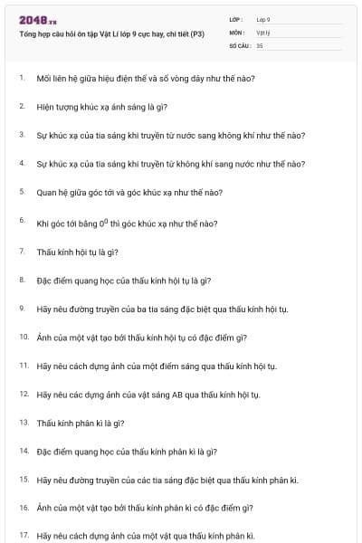 Tổng hợp câu hỏi ôn tập Vật Lí lớp 9 cực hay, chi tiết (P3)