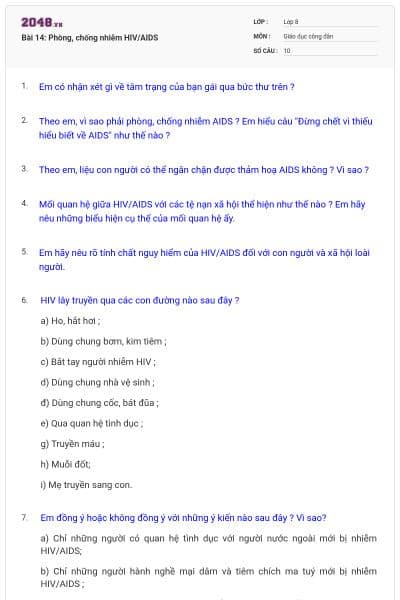 Bài 14: Phòng, chống nhiễm HIV/AIDS