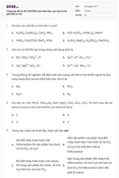 Tổng hợp đề ôn thi THPTQG môn Hóa Học cực hay có lời giải (Đề số 16)