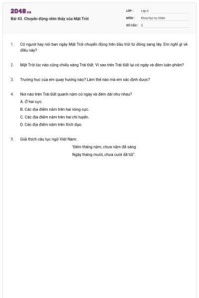 Bài 43. Chuyển động nhìn thấy của Mặt Trời